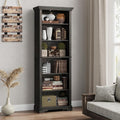6-Tier Farmhouse Bookshelf, 73 inch Tall Book Shelf with Unique Design & 2 Adjustable Shelves, Wooden Bookshelf for Study Room, Living Room, Kitchen, Bedroom (Black)