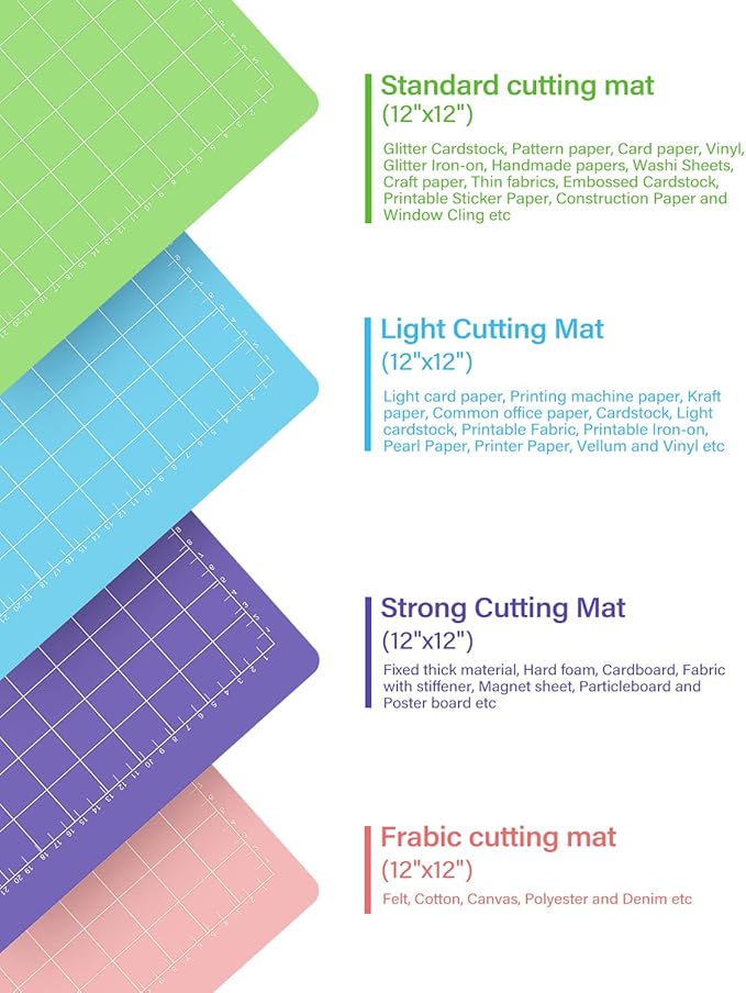 Gwybkq Cutting Mat 12 Pack 12x12, Compatible With Cricut Machine & Silhouette Variety Grip Sticky Pad Replacement Accessories for Cricket Card Supplies Standard Light Strong Frabic