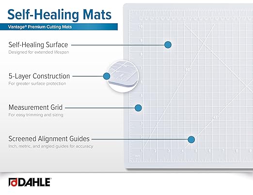 Dahle Vantage 10684 See-Through Premium Self-Healing Cutting Mat, 36"x48", 1/2" Grid, 5 Layers for Max Healing, Perfect for Crafts & Sewing, Clear
