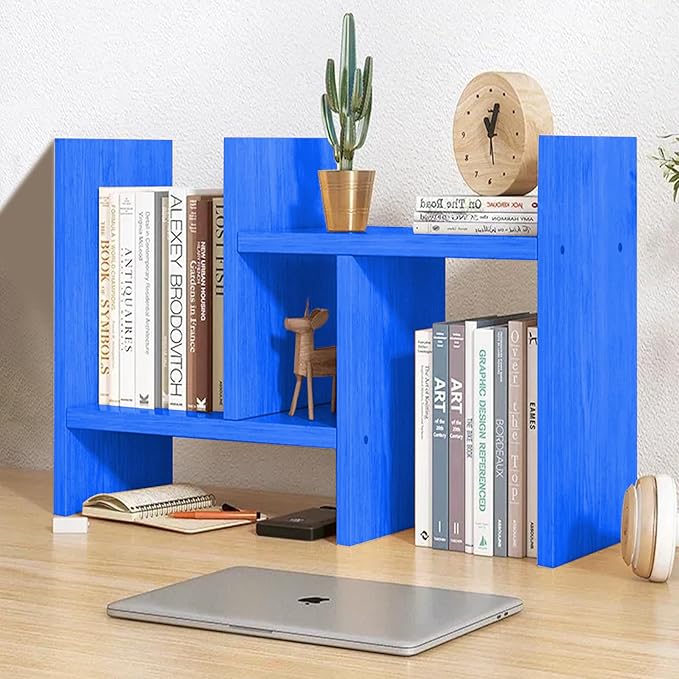 Desk Organizer Shelf Wooden Desktop Bookshelf Adjustable Desktop Organizer Shelves Small Book Shelf for Office Desk Supplies Home Storage Natural Stand Decor (15*)