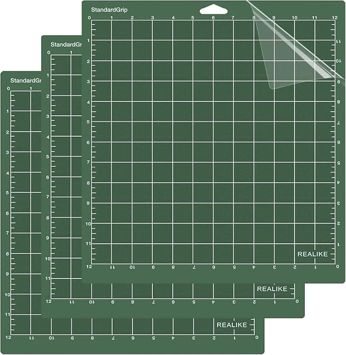 REALIKE 12x12 StandardGrip Cutting Mat Compatible with Cricut Maker 3/Maker 4/Maker/Explore 3/4/Air 2/Air/One(3 Mats), Green Standard Gridded Adhesive Cut Mat for Crafts