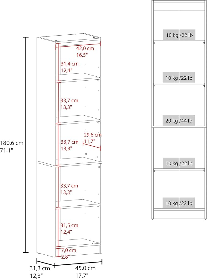 White Storage Cabinet with 5 Shelf Five spacious shelves provide organized storage for books, décor, and everyday essentials, supporting both display and functionality in one unit Versatile layout a