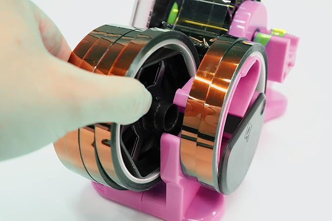 Enskatec Heat Tape Dispenser Sublimation with Compartment Slots, Semi-Automatic, Multiple Roll Cut 1" & 3" Core Double Reel Cores Sublimation for Heat Transfer Tape, Pink