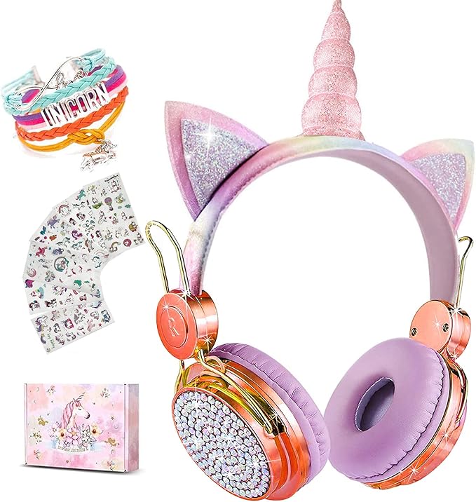 SVYHUOK Cat Ear Wireless Headphones for Kids with Mic, Bluetooth Over Ear Headset for School Cellphone Smartphones Laptop PC,FM&85db Volume liminted&LED Light,Wired Headset for School Home (Good)
