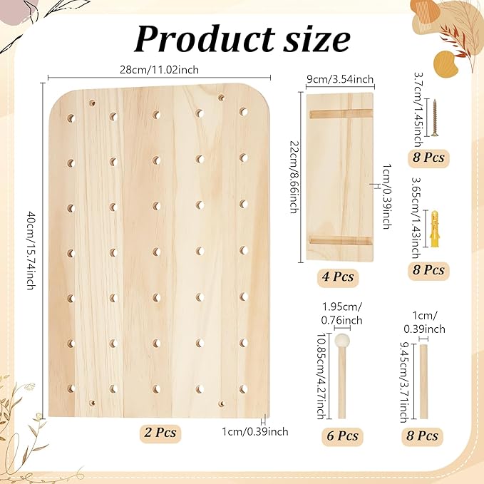 Wood Pegboard Wall Organizer Combination Kit, 2 Office Peg Board Panels with 18 Accessories, Modular Display DlY Storage Crafts Organization Wall Hooks Shelf for Bedroom Study Home
