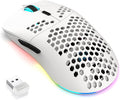 FREEWOLF X HXSJ T66 Wireless Gaming Mouse Tri-Mode Superlight Honeycomb Design PAW3212 3600DPI Sensor 1000Hz Polling Rate Bluetooth/2.4Ghz/Wired Ergonomic PC Mice RGB Light Programmable Buttons-White