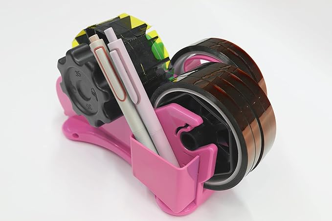 Enskatec Heat Tape Dispenser Sublimation with Compartment Slots, Semi-Automatic, Multiple Roll Cut 1" & 3" Core Double Reel Cores Sublimation for Heat Transfer Tape, Pink