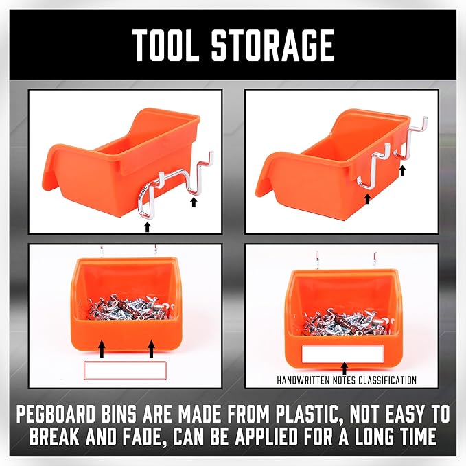 HORUSDY 150 PCS Pegboard Hooks Assortment Kit – 15 Types Heavy Duty Pegboard Accessories with Bins – Fits 1/8 & 1/4 Inch Pegboard Metal Hooks for Garage, Workshop, and Tool Organization