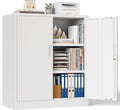 Metal Storage Cabinet, 36" H Locking Storage Cabinet, Metal Cabinets with Doors and 2 Adjustable Shelves for Home, School, Office, Garage, White