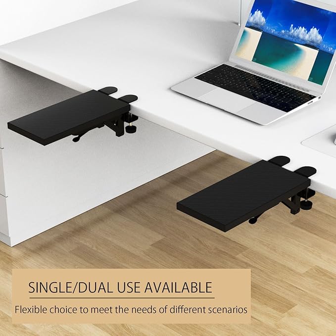 OUGIC Ergonomic Desk Extension Tray, 30 x 15 cm, Clamp Without Perforation, Foldable Keyboard Drawer Tray, Wrist Rest, Computer Stand