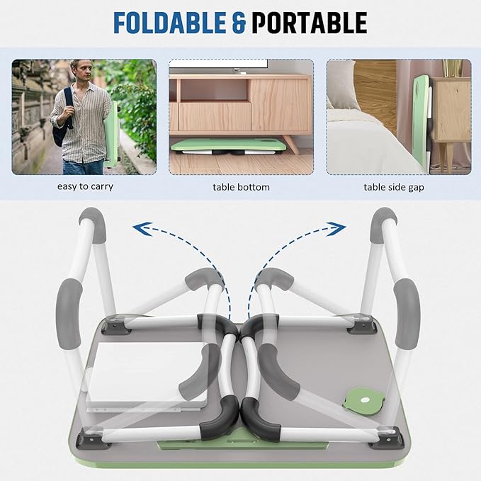 Fayquaze Portable Foldable Laptop Bed Desk with Storage Drawer and Cup Holder - Lap Desk Laptop Stand Tray Table for Eating, Reading and Working