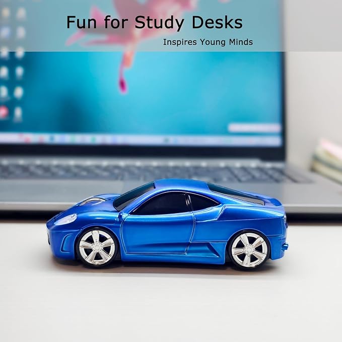 Wireless Car Mouse for Computer, 2.4G USB Receiver, 1600DPI Adjustable, Sport Car Design, Plug & Play, Compatible with Laptop PC Mac Windows Linux, for Boys & Men (Blue)