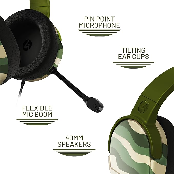 4Gamers Panther Gaming Headset with Stand - Wave Forest, Compatible with PS4, PS5, Xbox, Switch & PC