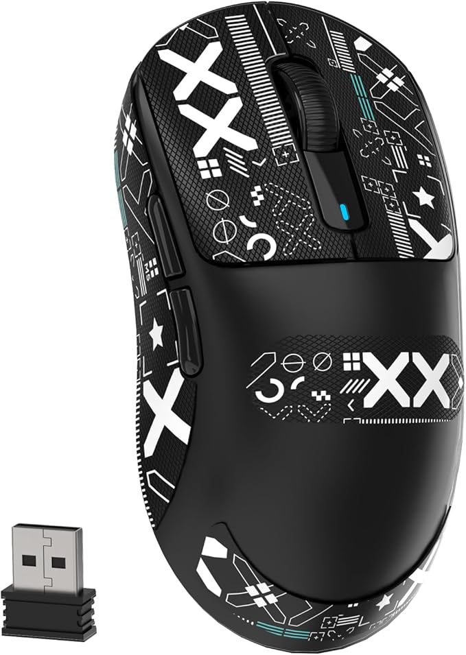 MAMBASNAKE Attack Shark X3 Wireless Gaming Mouse, 49g Ultralight, PixArt PAW3395 26000 DPI, Bluetooth/2.4Ghz /Wired Tri-Mode, 200Hrs Rechargeable Battery, Kailh GM8.0 Switch for PC/MAC/Win Black&Tape