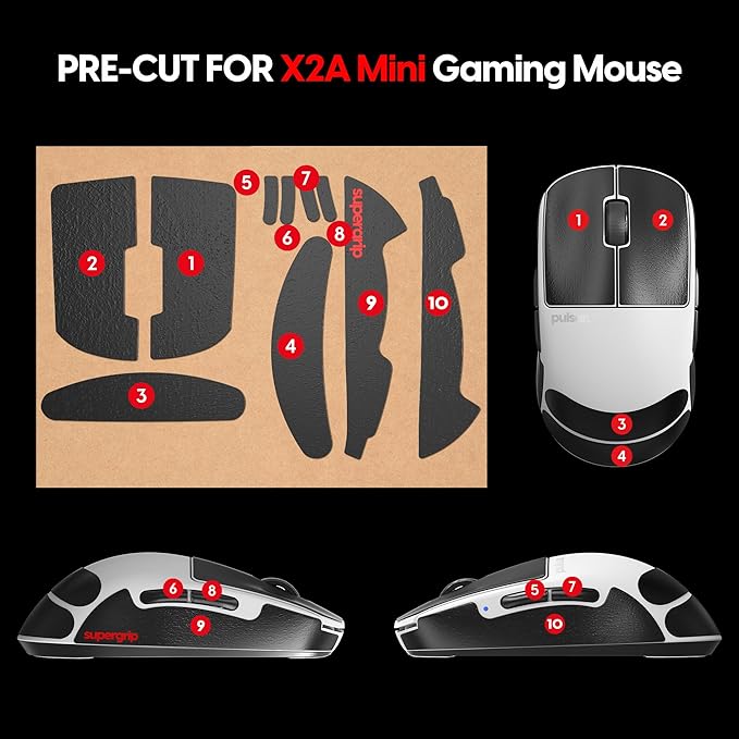 Pulsar Gaming Gears SUPERGRIP Griptape Set for X2A mini Sweat Absorbing High Performance Anti Slip 3M Adhesive no Residue Mouse Grip Tape Ultra-Thin 0.5mm (0.02in)