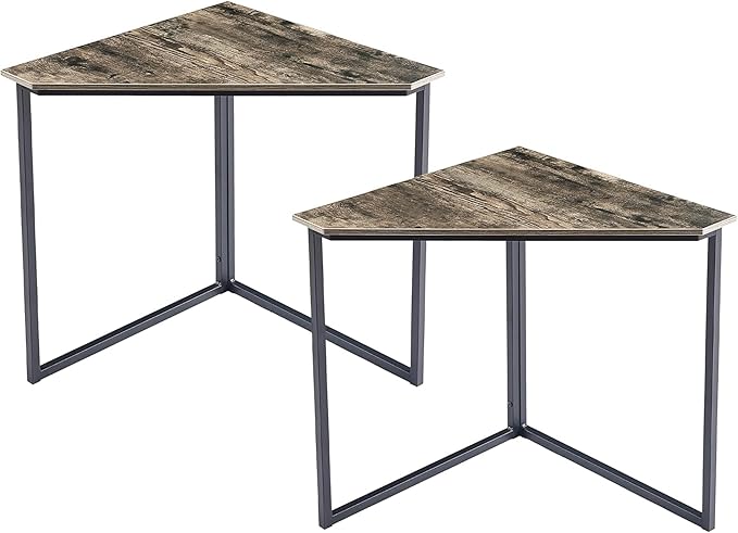 VECELO Corner Desk,Office Tables for Living Room for Small Space Triangle Computer Desk with Steel Frame Corner Shelves with Metal Frame Writing Desk for Workstation Classic Grey 33.1" 2 Set