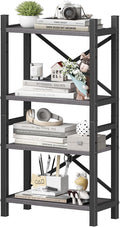 Desktop Bookshelf, 4-Tier Stackable Narrow Bookcase, Adjustable Industrial Desk Organizer & Hutch - Rustic Brown Wood Desktop Book Organizer for Living Room, Bedroom & Home Office