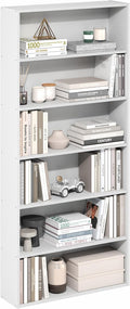 Furinno Basic Book Shelf, 6-Tier Bookcase with Open Shelf, Bookshelf, Cube Storage Organizer, 7 x 24 x 53, for Living Room, Bedroom, Home Office, White