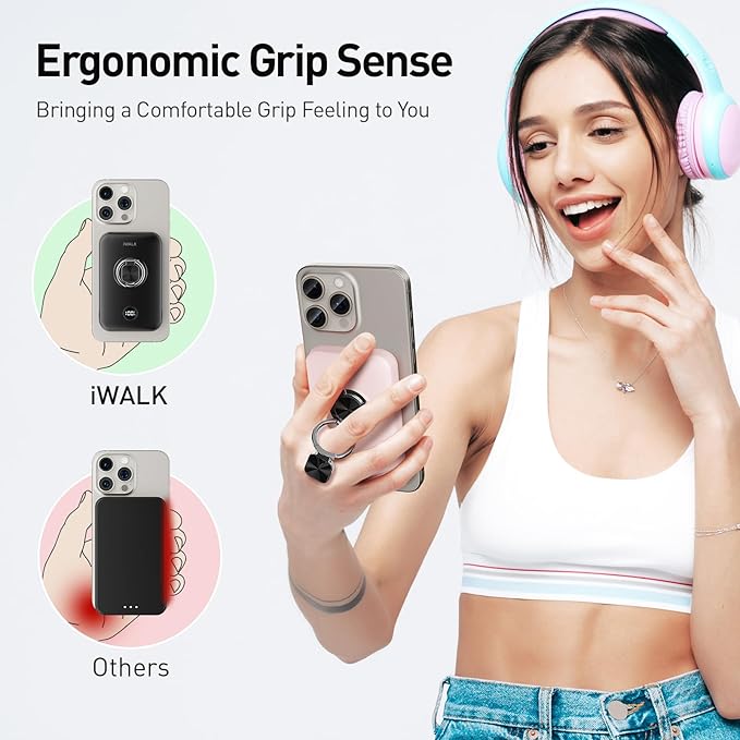 iWALK Magnetic Portable Charger for iPhone, 10,000mAh Wireless Power Bank with Stand, 15W MagSafe Fast Charging and USB-C PD 20W Charging for iPhone16/15/14/13/12 Series/Airpod