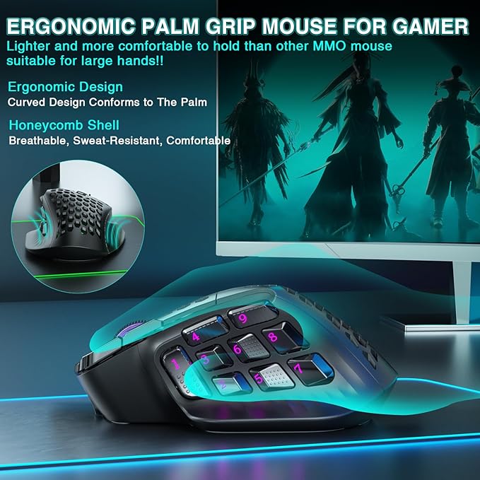 SOLAKAKA SM809 Pro Gaming Mouse with 9 Side Buttons,24000 DPI RGB Mouse for Gamer,16 Programmable Macros MMO Mouse,Black