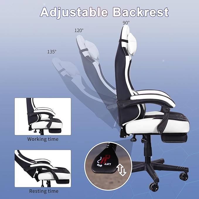 Gaming Chair,Video Game Chair with Footrest and Massage Lumbar Support, Ergonomic Computer Chair Height Adjustable with Swivel Seat and Headrest