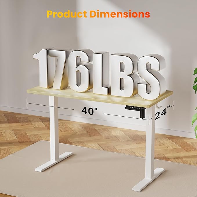 WALKINGDESK 40x24 Inches Height Adjustable Electric Standing Desk with 2 Hooks for Home Office, Ergonomic Sit Stand up Desk with Splice Board, Oak