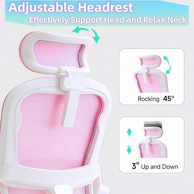 Ergonomic Office Chair - 350LB Comfy Desk Chairs with Adjustable Headrest and Lumbar Back Support, Mesh Computer Chairs with Wheels and Arms for Home Office, Study