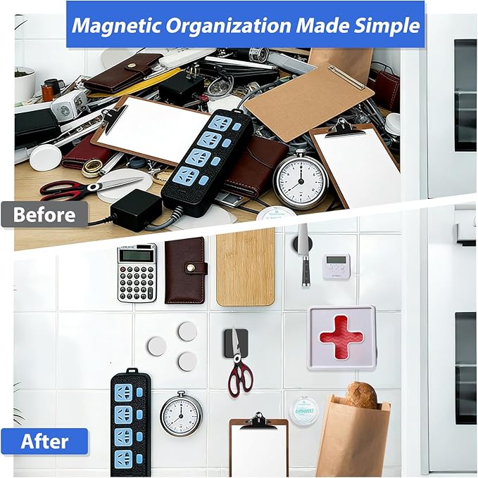 Towjug Flexible Magnets and Metal Stickers - Mixed 40 Adhesive Magnetic Set for Office, School, Crafts, Home Decor and Small Items Organization