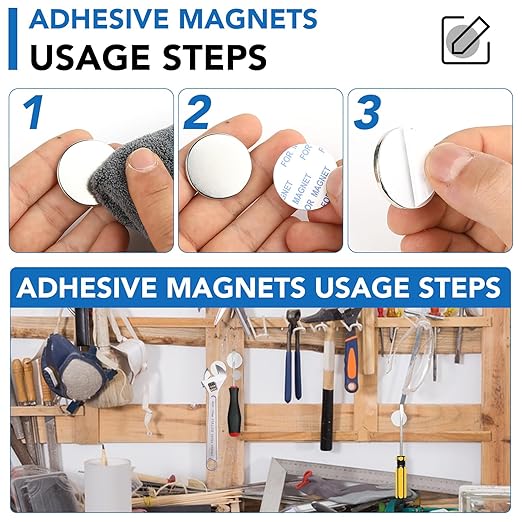LOVIMAG Super Strong Neodymium Disc Magnets, Powerful Rare Earth Magnet with Double-Sided Adhesive for Fridge, DIY, Building, Scientific, Craft, and Office Magnets - 1.26 inch x 1/8 inch, Pack of 5