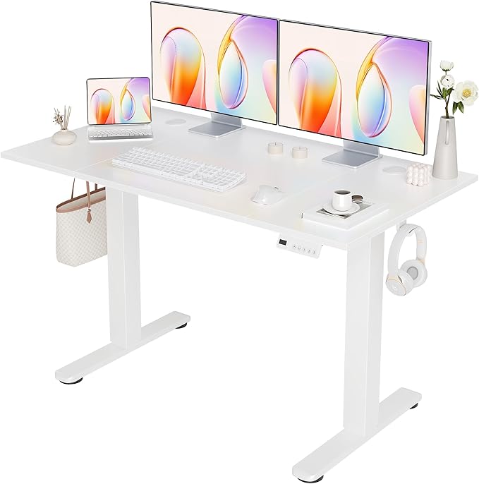 YDN Electric Standing Desk Adjustable Height, Stand up Desk with Cable Management, Home Office Desks with Splice Board & Frame, 48 x 24 Inches, Warm White