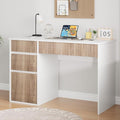 4 EVER WINNER White Desk with Drawers, 48 Inch Computer Desk with Hidden Handle and Storage Cabinet, Writing Desk with Drawers for Home Office Study Table, White and Walnut