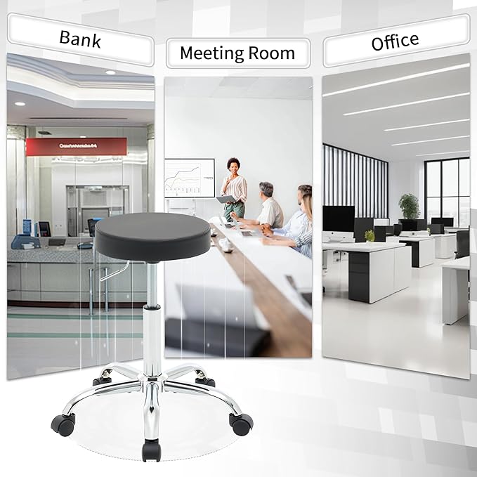 FIRAVOE Rolling Office Stools, Adjustable Drafting Stool on Wheels 19.5"-26.6", Black Ergonomic Office Chair (Black)
