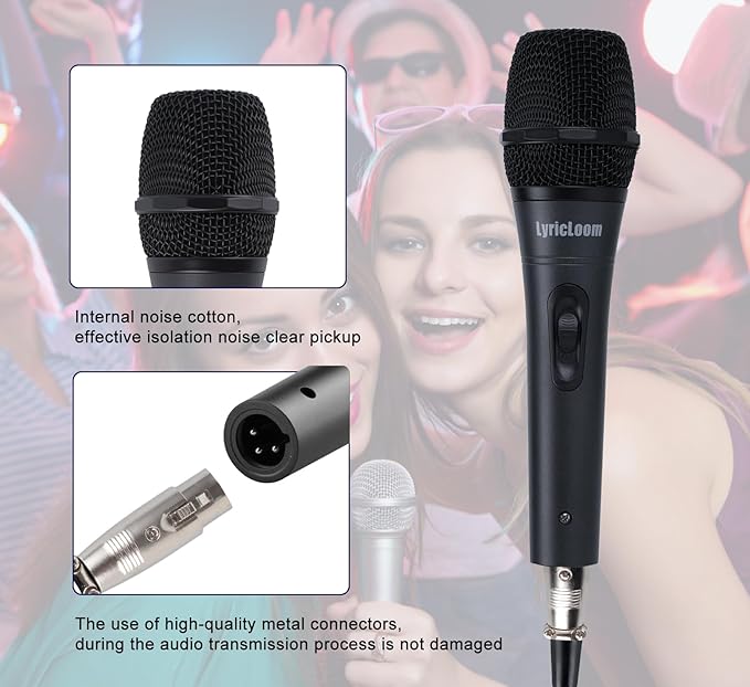 LyricLoom Professional Wired Microphone for Karaoke Singing, Metal Handheld Vocal Dynamic Microphone, Mic with 16.4ft Cable and Switch, Corded Microphone for Speaker, Amplifier and Singer