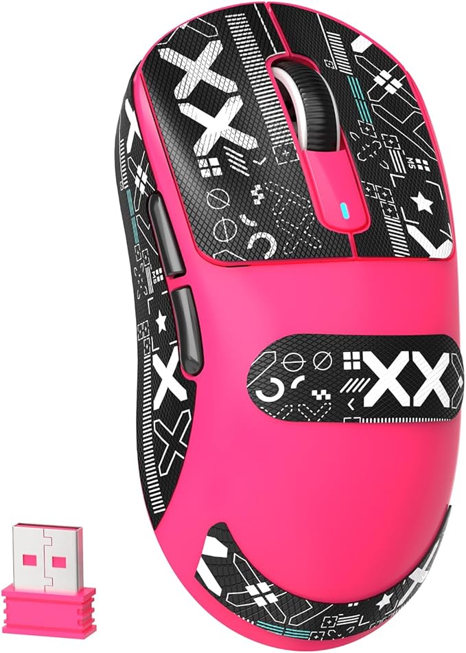 Attack Shark X3 Wireless Gaming Mouse, 49g Ultralight, PixArt PAW3395 26000 DPI, Bluetooth/2.4Ghz /Wired Tri-Mode, 200Hrs Rechargeable Battery, Kailh GM8.0 Switch for PC/MAC/Win - Rose Red&Tape