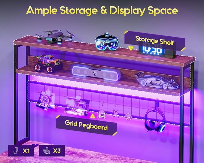 AODK 59 Inch L Shaped Desk with 4 Drawers, Gaming Desk with Led Lights & Power Outlets, Computer Desk with Pegboard, Reverisble Home Office Desk with Storage Shelves & CPU Stand, Vintage