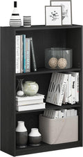 Furinno Jaya Book Shelf, 3-Tier Bookshelf, Bookcase with Adjustable Shelves, 9.5 x 24.5 x 40.3, for Organization and Storage, for Living Room, Bedroom, Home Office, Blackwood