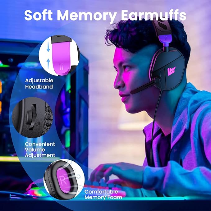 Gaming Headset for PC,Headset with Surround Sound, Gaming Headphones with Noise Cancelling