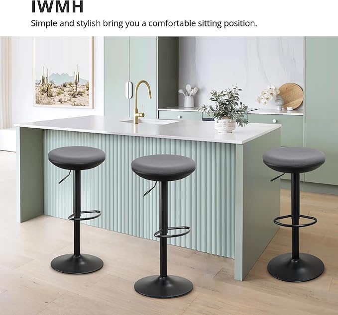 IWMH Standing Desk Stool, Ergonomic Adjustable High Office Chair, Round 360° Swivel Sit Wobble Stool Without Backrest for Bedroom, Kitchen, Living Room (Grey)
