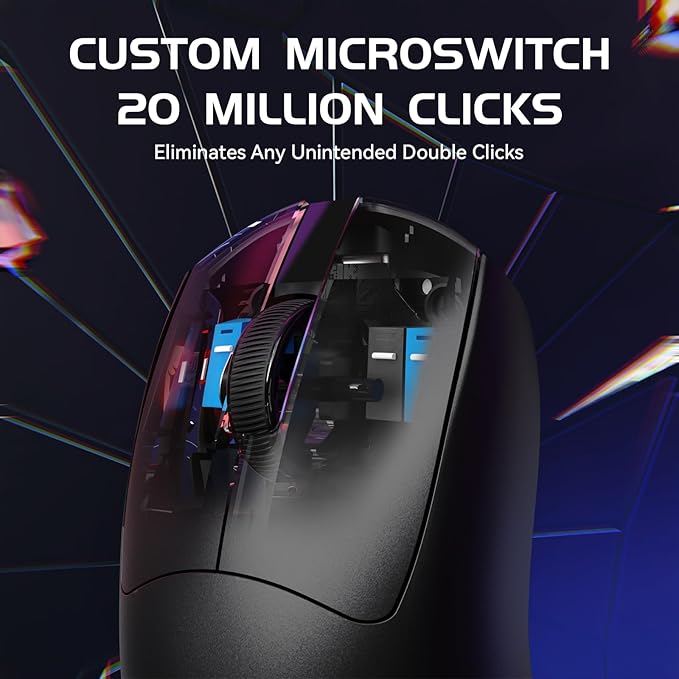 MAMBASNAKE M4 Ultra-Light Wireless Gaming Mouse 52g, 24000 DPI PAW3311 Optical Sensor,2.4G/BT/Wired Ergonomic Computer Mice, RGB Lighting,400mAh Battery, Programmable Mouse for PC/Win/MAC-Black