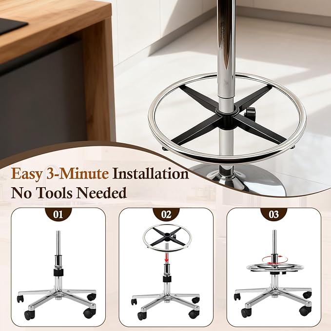 Generic Rotating Footrest Ring for Office Chairs, Spare Parts Made of Stainless Steel, Circle for Office Desk Chair, 40cm
