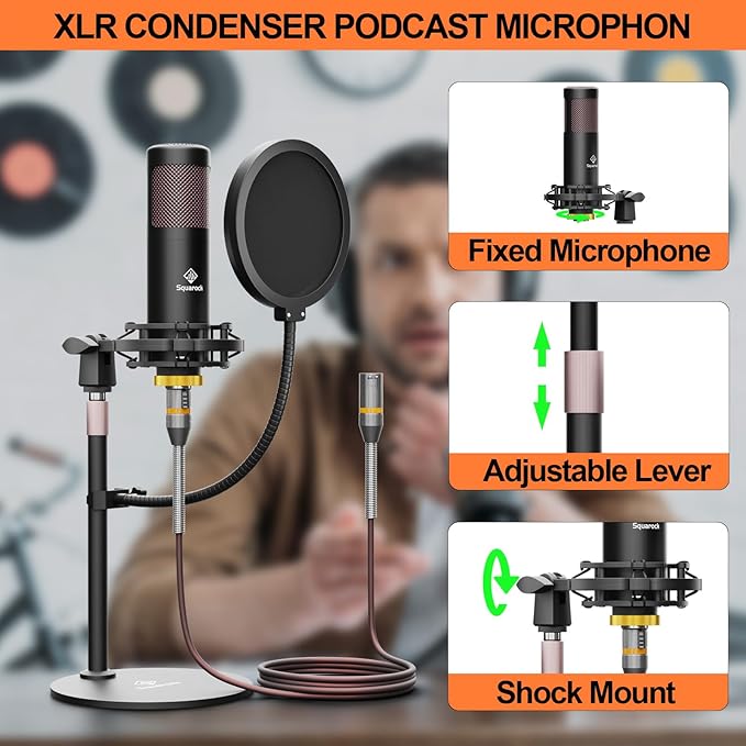 Podcast Equipment Bundle for 2 with Dual 48V XLR Condenser Micophones with Mic Pop Filters Audio Equipment for Live Streaming/Recording, Online Gaming for Phone/Laptop/PC Audio Interface M100