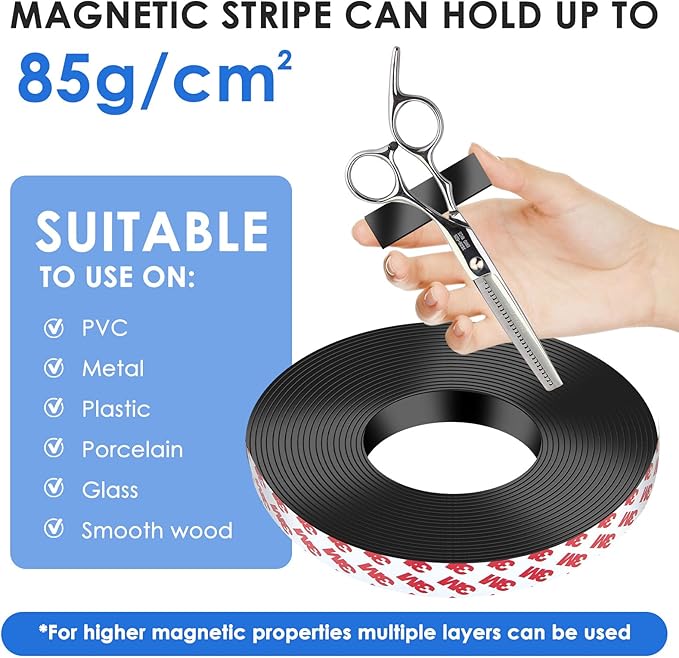 DTLHCNCT Flexible Rubber Magnetic Strip Roll - 1 Inch x 16 Feet Magnetic Tape with 3M Adhesive Backing for Easy Home and School Organization(0.06" Thick)