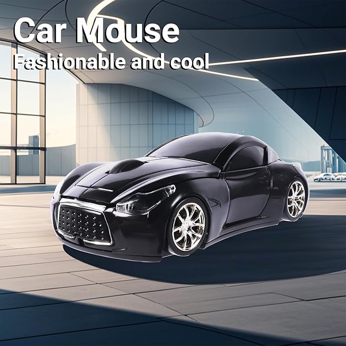 elec Space Wireless Mini Mouse with Case - Cute Sports Car Shape, Lightweight & Portable, 10m Range, Plug and Play (Black)