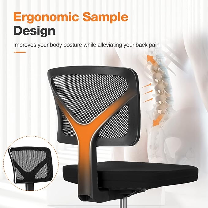 Sweetcrispy Small Office Desk Chair, Ergonomic Low-Back Mesh Rolling Work Swivel Chairs with Wheels, Armless Comfortable Seat Lumbar Support for Home, Bedroom, Study, Student, Adults,Classic Black
