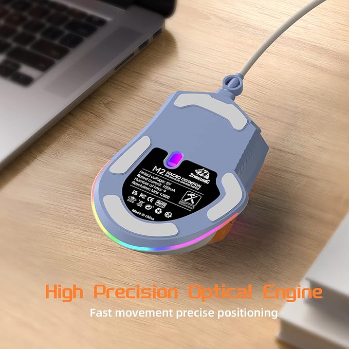 MAGIC-REFINER M2 Wired Gaming Mouse with 6 Types RGB Backlit High Precision Adjustable 12800DPI,PC Gaming Macro Programming Mouse Conform Right Hand Engineering USB Plug Play for Laptop Mac（Blueberry）