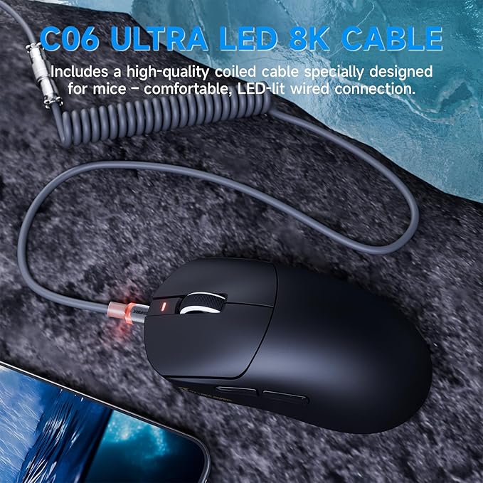 ATTACK SHARK X8Plus 55g Superlight Wireless Gaming Mouse with 40K DPI,PAW 3395PRO Sensor, Broadcom BK52820 Chip,HUANO Switch,Web Driver,Tri-Mode Fit Large Hand Mice with RGB Cable -Black