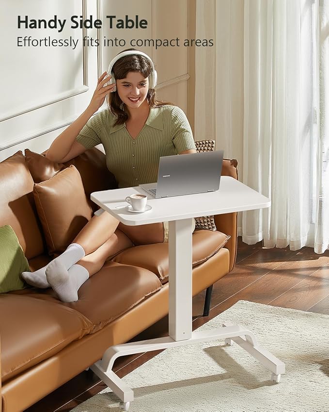 WALKINGDESK Height Adjustable Mobile Standing Desk with 360° Swivel Casters, 29"-45" Pneumatic Rolling Desk on Wheels, Perfect for Home Office, Bedroom, Living Room, White