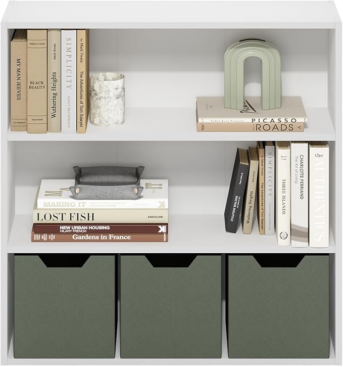 Furinno PASIR Book Shelf, 3-Tier Bookshelf with Open Storage Shelf, Standing Bookcase, 9.3 x 31.3 x 31.5, Easy Assembly, for Living Room, Bedroom, Home Office, White