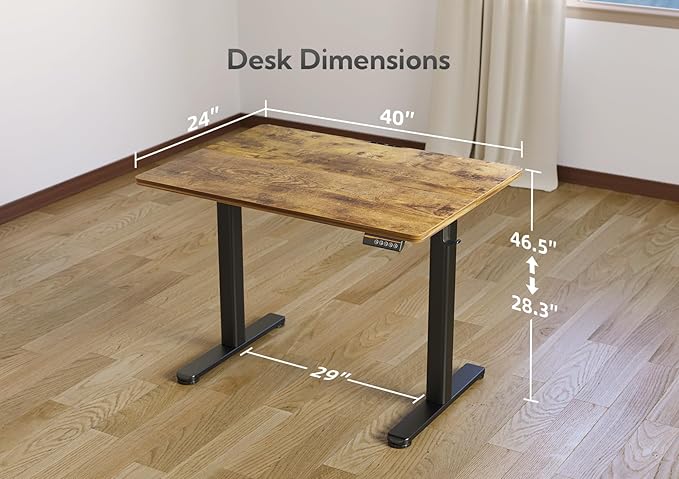 YDN Glass Standing Desk, 40x24 Inch White Standing Desk Adjustable Height Electric Stand Up Quick Install for Computer Desks, Rustic Brown