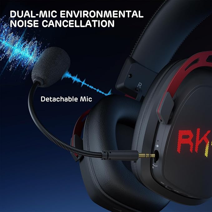 RK ROYAL KLUDGE HG103 Wireless Gaming Headset for PS5/4, Xbox, PC, Switch, BT5.3/2.4G/3.5mm Wired RGB Over Ear Headphones with Noise Canceling Mic, 50mm Drivers, 7.1 Surround Sound for FPS Game